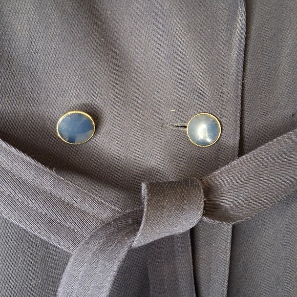 VINTAGE Anna Collection Saxonia Pure Virgin Wool Navy Blue Trench Coat - Picture 6 of 16